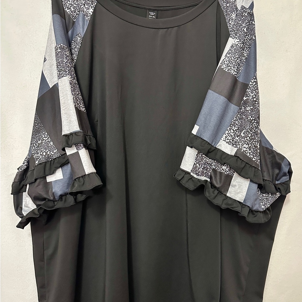 SHEIN Black and Gray Patchwork Blouse